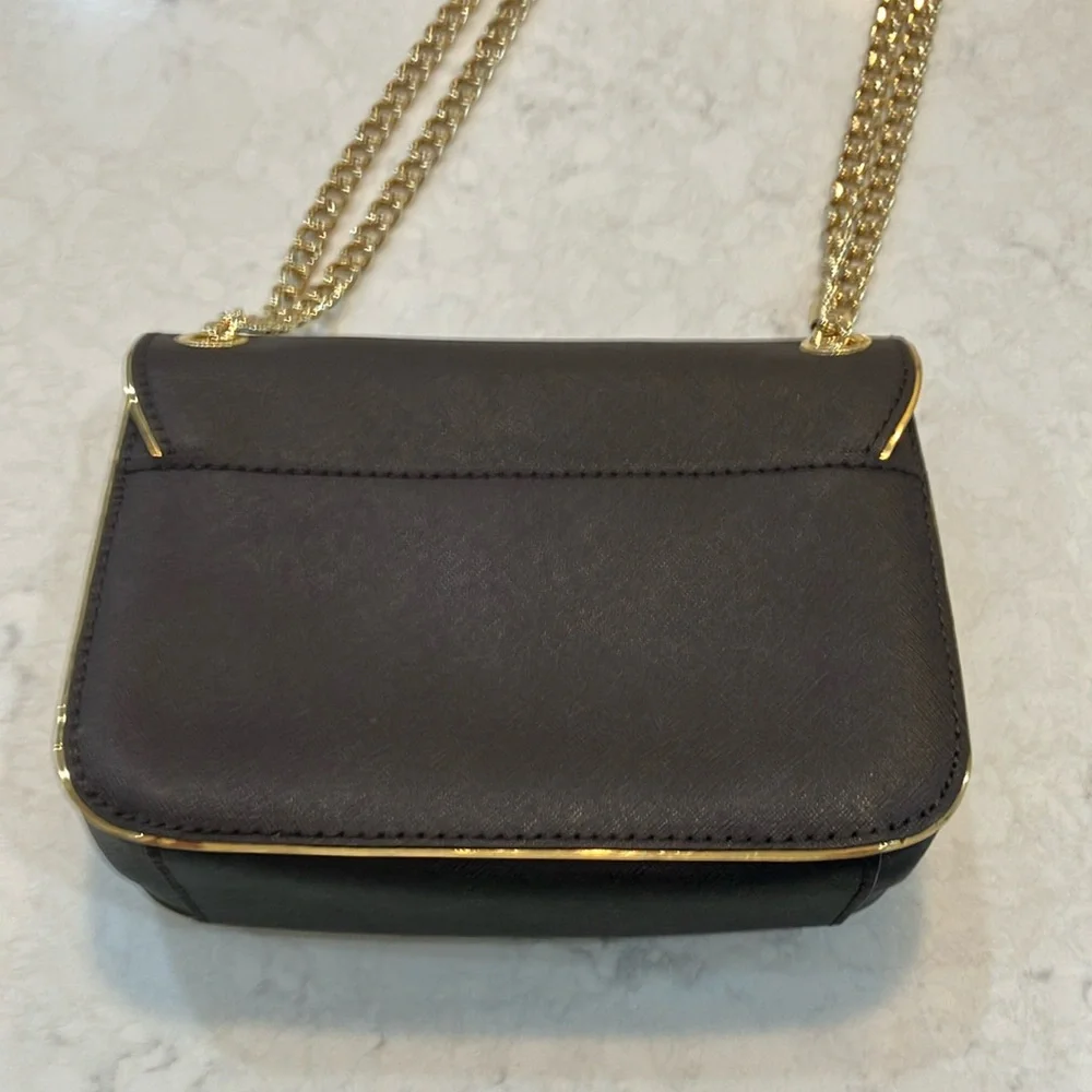 Rare Michael Kors Brown Saffiano Leather/ Gold, Adjustable Gold Chain Strap- New